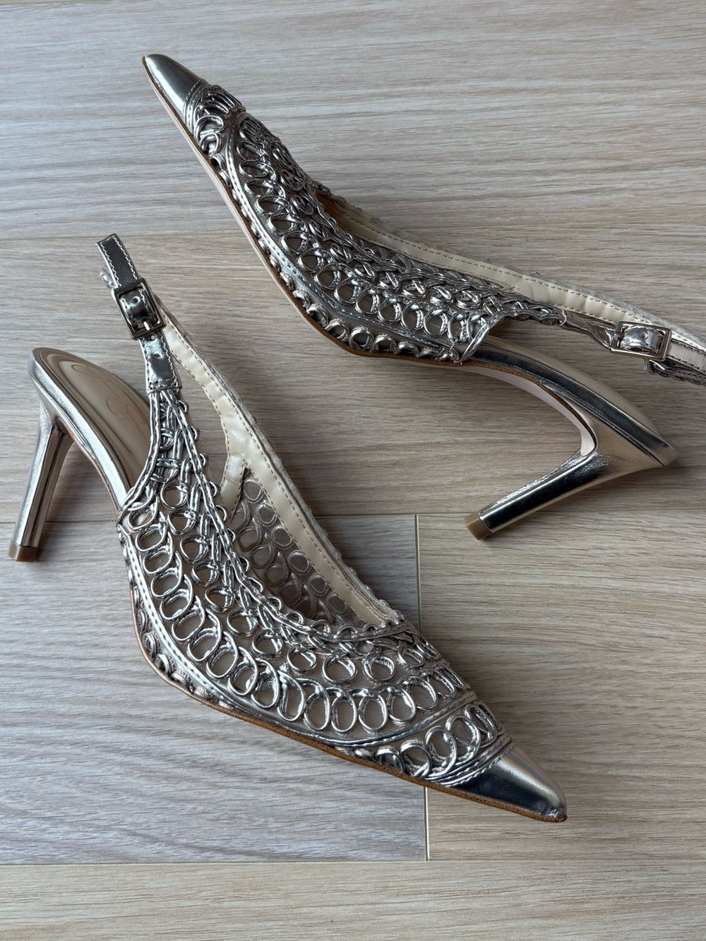 Metallic Pointed Slingback Heels with Loop Cutouts